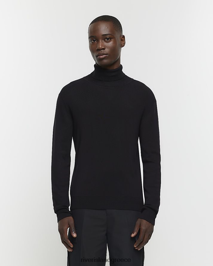 River Island ενδύματα μαύρος άνδρες λεπτή εφαρμογή σε ρολό λαιμόκοψη B6N8X2601