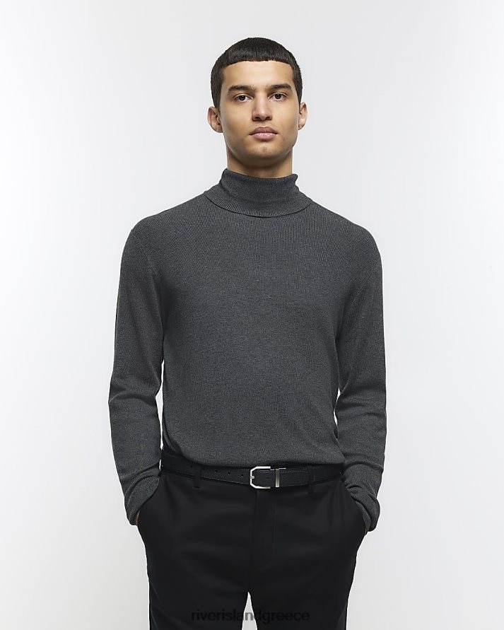 River Island ενδύματα γκρί άνδρες λεπτή εφαρμογή σε ρολό λαιμόκοψη B6N8X2603