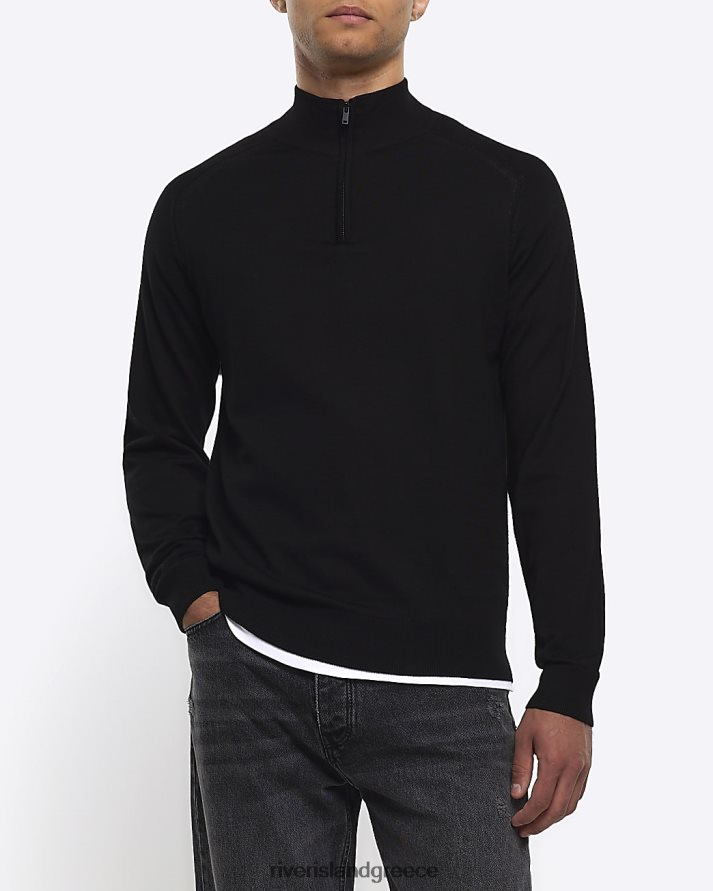 River Island ενδύματα μαύρος άνδρες slim fit πλεκτό τέταρτο φερμουάρ B6N8X2406