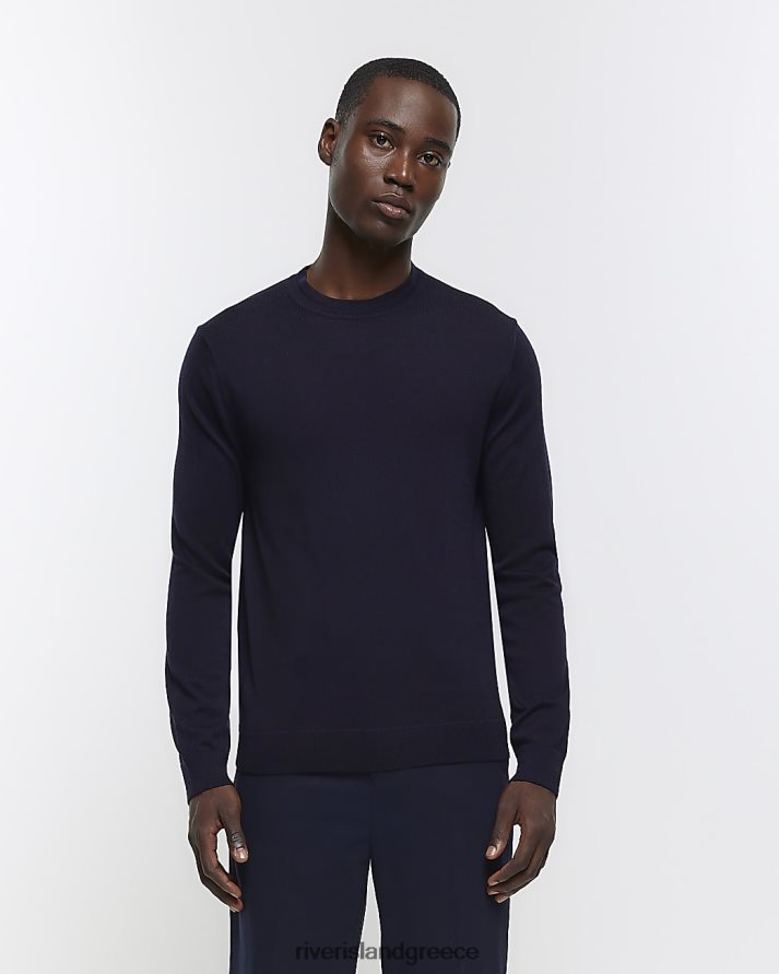 River Island ενδύματα ΠΟΛΕΜΙΚΟ ΝΑΥΤΙΚΟ άνδρες slim fit ri studio merino jumper B6N8X2634