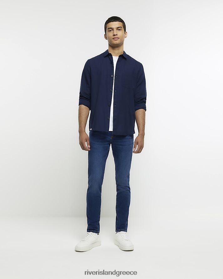 River Island ενδύματα πλυμένο σκούρο μπλε άνδρες στενό τζιν B6N8X2468
