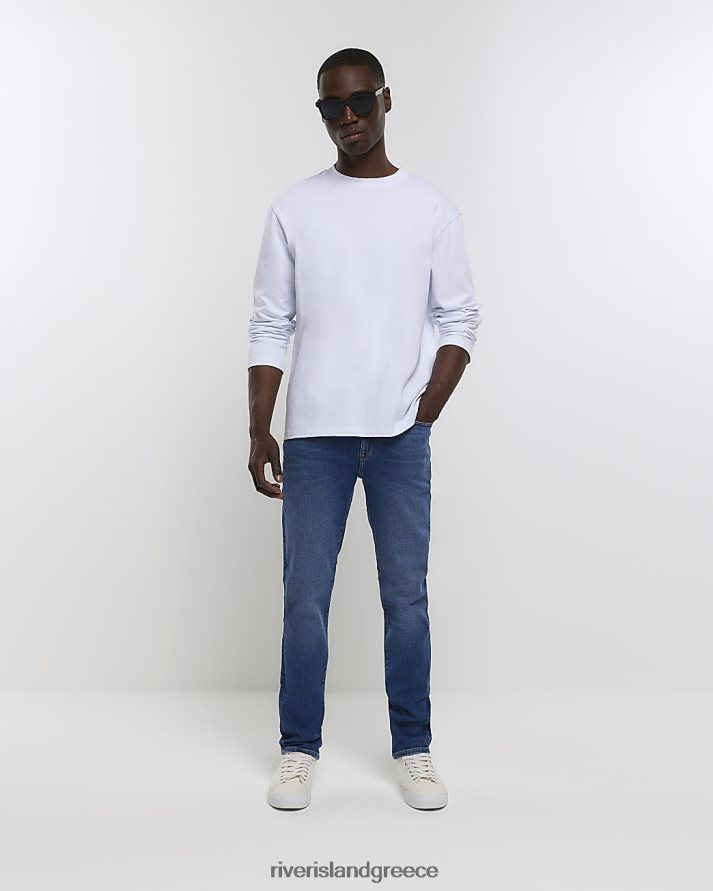 River Island ενδύματα πλυμένο σκούρο μπλε άνδρες στενό τζιν B6N8X2470