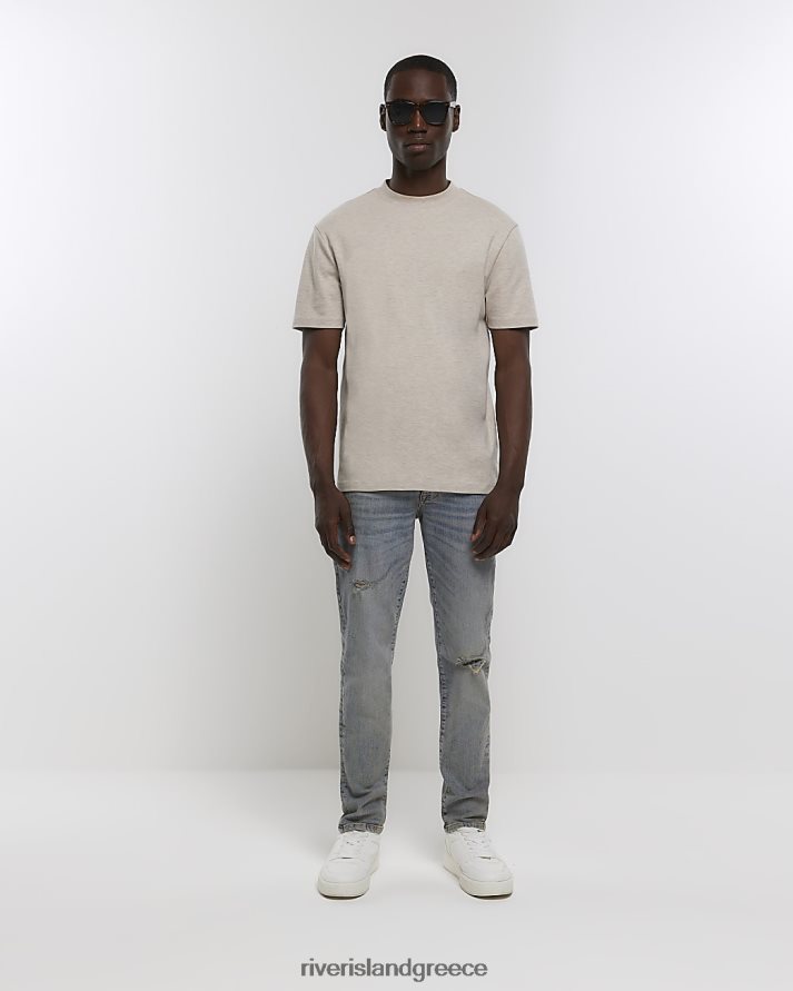 River Island ενδύματα μπλε άνδρες σκισμένο στενό τζιν B6N8X5716