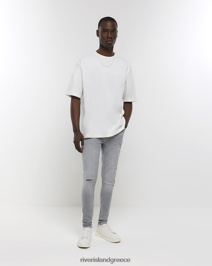 River Island ενδύματα γκρί άνδρες σπρέι super skinny fit σε σκισμένο τζιν B6N8X2477